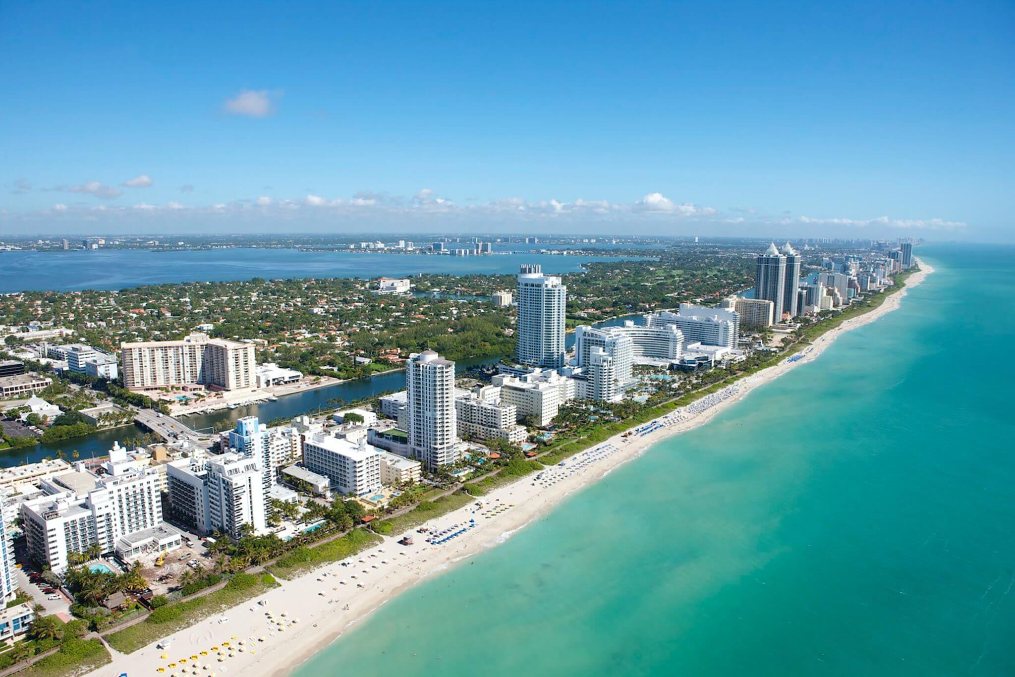 Miami beach with palm trees
